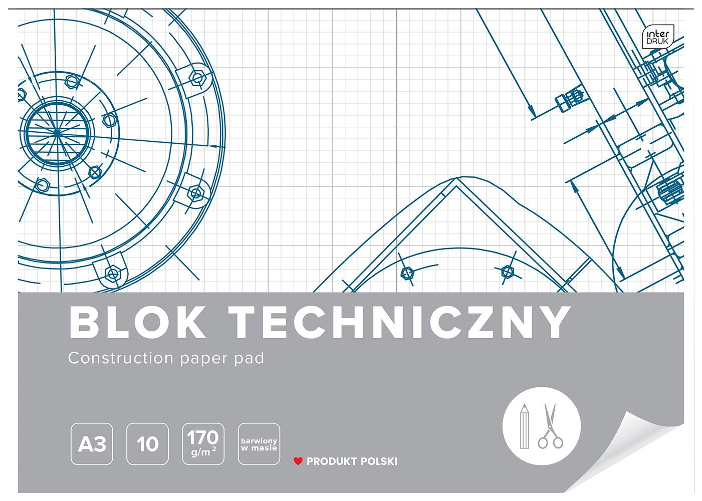 Blok techniczny A3, biały. 170g, 10 kartek, Interdruk